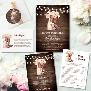 Boots & Bubbly Rustic Cowgirl Floral BRIDAL SHOWER Invitation