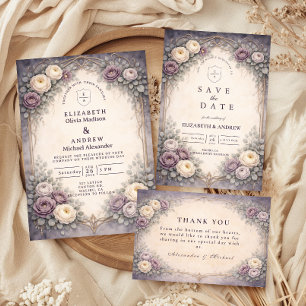 Romantic Gothic Pastel Floral Wedding Save The Date