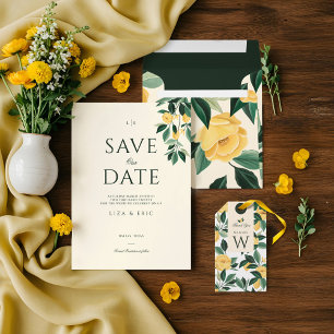 Lemon Blossom Floral Tree Elegant White Wedding RSVP Card
