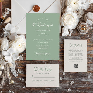 Sweet and Whimsical   Sage Green Wedding Invitation