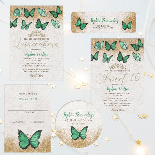 Rustic Vintage Emerald Green Gold Butterfly 