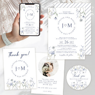 Blue wildflower tiny flowers wedding invitation