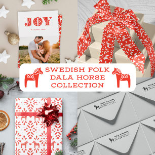 Red Joy Swedish Dala Style Photo Holiday Card