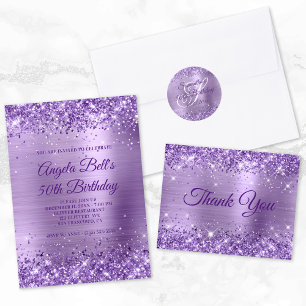 Royal Purple Glitter Amethyst Foil 50th Birthday Invitation