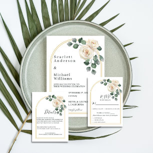White roses Spring Floral Romantic Wedding RSVP Card