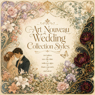 Botanical Eucalyptus Art Nouveau Wedding Garden Invitation