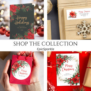 Merry Christmas Botanical Red Holiday Classic Round Sticker