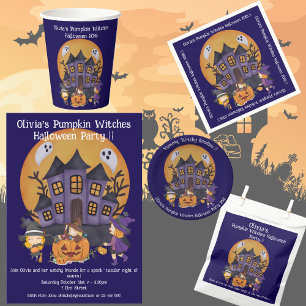 Kids Pumpkin Witches Halloween Party Invitation