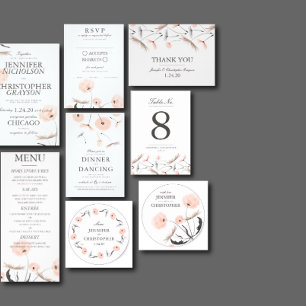 Peach Watercolor Dandelion Wedding Reception card
