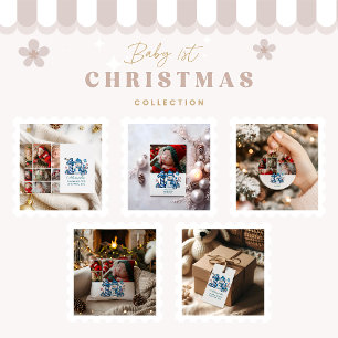 Photo Blue Snowman First Christmas Holiday Card