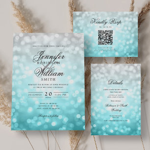 Elegant Wedding RSVP Bokeh Lights Beach Ombre 