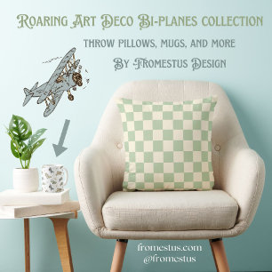 Roaring Art Deco Bi-planes - blue green pattern.   Round Paper Coaster