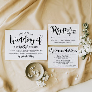 Modern Black Handwritten Script Wedding Invitation