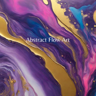 Abstract Flow Art- Blue Purple Pink and Gold- Wrapping Paper Sheet