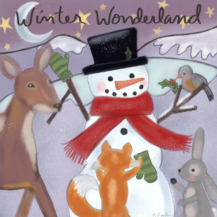 Snowman and Woodland Animals Cushion