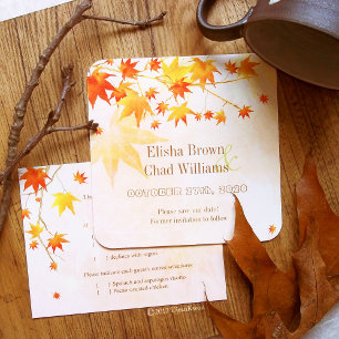 Artistic Autumn Foliage Modern Wedding Invitation
