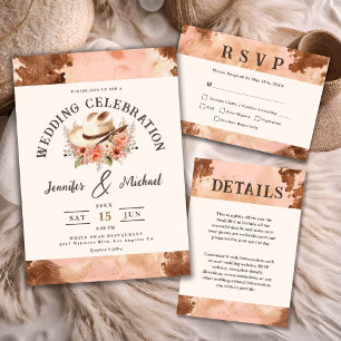 Western Wedding Blush Pink Cowhide All In One Invitation