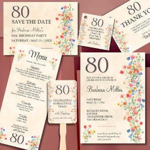 Floral 80th Birthday Wildflowers 80 Years Party Invitation