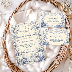 Elegant Blue Chinoiserie Little Pumpkin Baby Showe Invitation