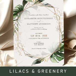 Monstera Gold Watercolor Wedding Invitation