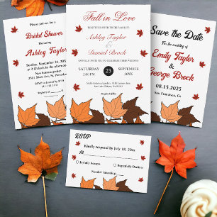 Fall in Love Elegant Romantic Leaves Fall Wedding Invitation