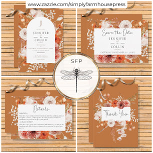 Boho Burnt Orange Fall Floral Monogram Rust RSVP Card