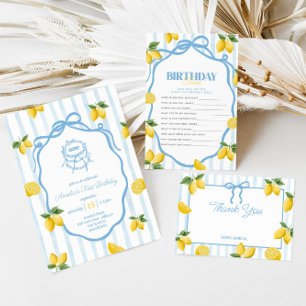 Girls Blue Lemon Amalfi 1st Birthday Trivia Game Card