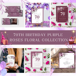 Elegant Purple Flowers 70th Birthday Invitation