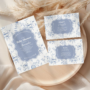 Toile De Jouy Bear Baby Showe Books for Baby Enclosure Card