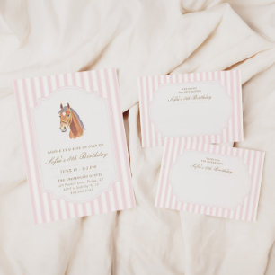 Horse Saddle Up Girls Pink Pony Birthday Invitation