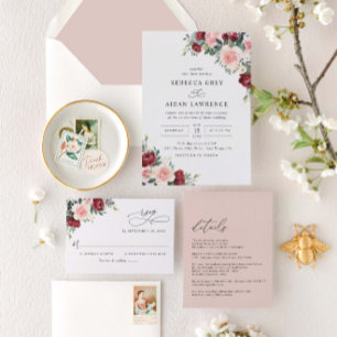 Elegant All In One Watercolor Floral Wedding Invitation