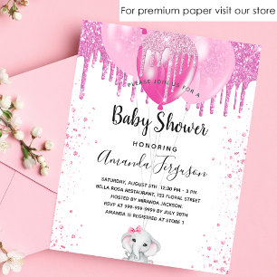 Budget Baby Shower pink glitter girl invitation