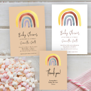 Watercolor Boho rainbow Baby Shower Invitation