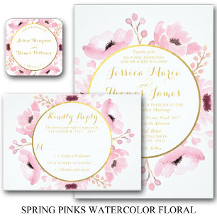 Spring Pinks Watercolor Floral Wedding Collection All In One Invitation