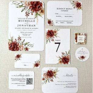 Rustic Boho Fall Flowers Wedding Invitation