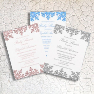 Pink Rose Gold Snowflake Winter Baby Shower Invitation