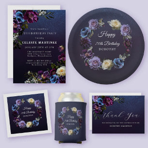 70th Birthday Personalised Moody Purple Flower Napkin