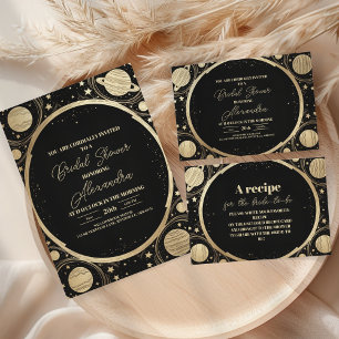 Photo Black Gold Celestial Crescent Moon Bridal  Thank You Card