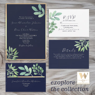 Botanical Navy Blue Wedding Place Card