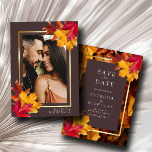 Autumn Woody Brown & Elegant Golden frame Wedding  Classic Round Sticker