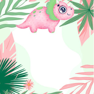 Pink and Green Girly Dinosaur Baby Shower Invitation
