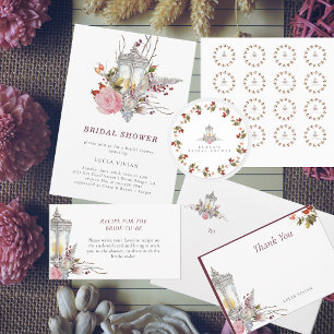 Sample Rustic Floral Roses & Lantern Bridal Shower Classic Round Sticker