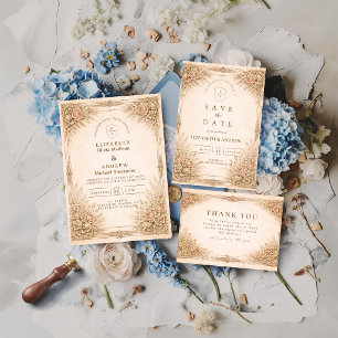 Rustic Luxury Botanical Floral Wedding Invitation