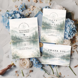 Elegant Misty Forest Mountain Wedding Save The Date