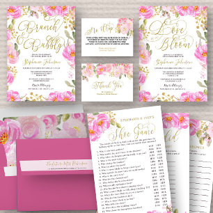 Love is in Bloom Pink Gold Floral Bridal Shower Invitation