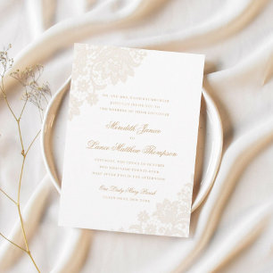 Delicate Lace Corner Black and Gold Script Wedding Invitation