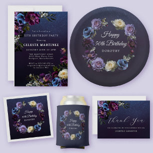 50th Birthday Personalised Moody Purple Flower Napkin