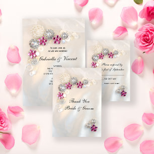 Faux Pink Diamond and Pearl Buttons Wedding RSVP Card