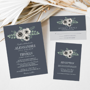 Anemone and Eucalyptus Floral Wedding Invitation