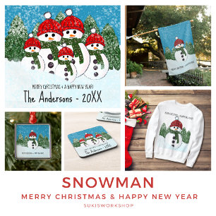 Cute Snowman Family of Three Coaster